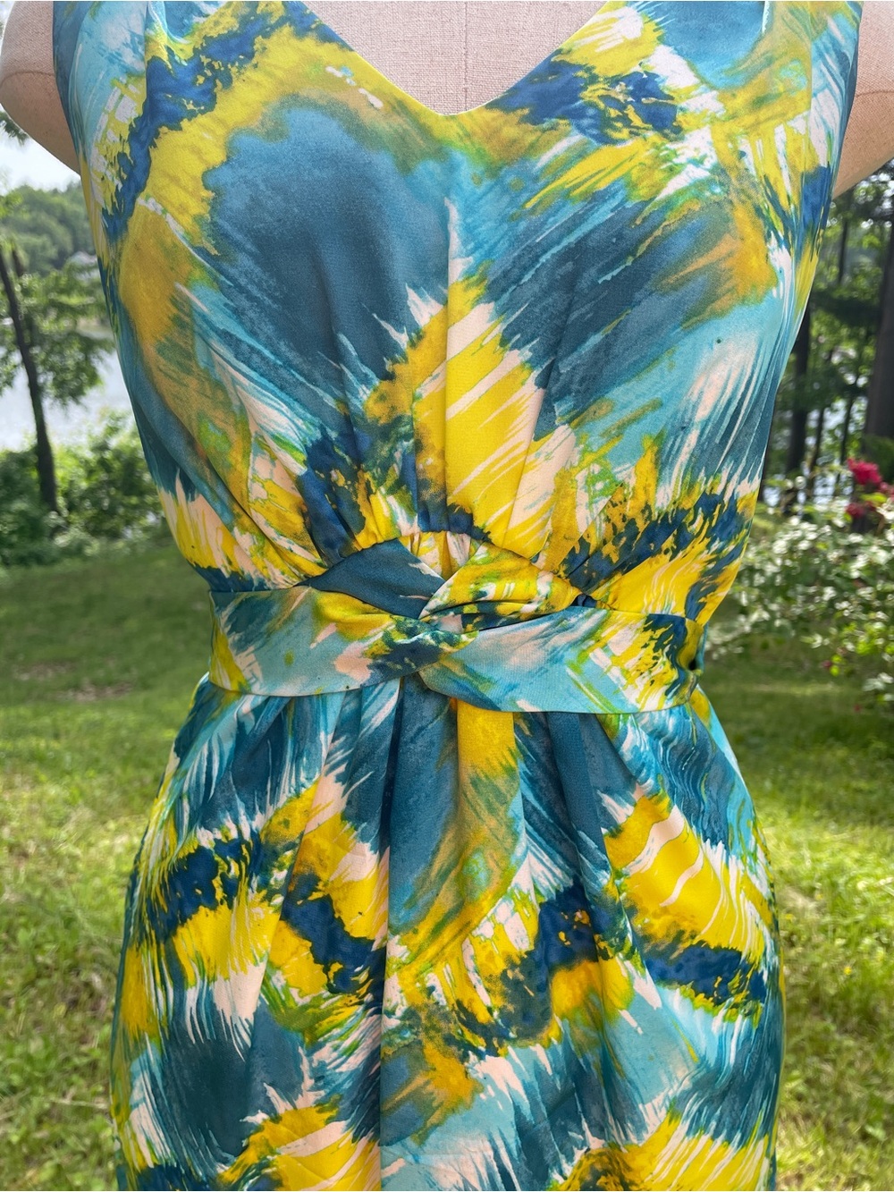 Tie-Dye Blue & Yellow Sleeveless Women’s Dress - Picture 7 of 9
